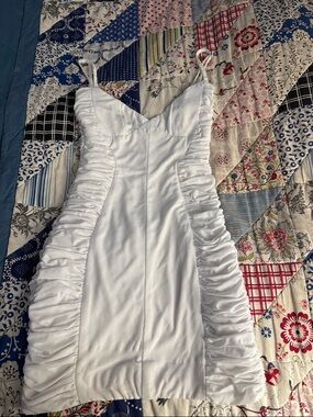 White Fox Boutique White Ruched Side Mini Dress